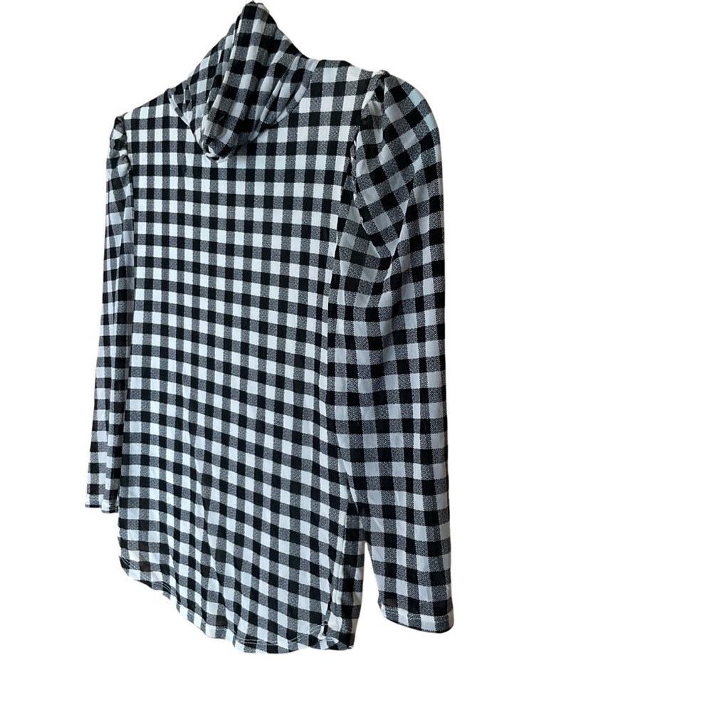 Free People Black White Gingham Mock Neck Puff Sleeve Top Size S - Picture 4 of 8